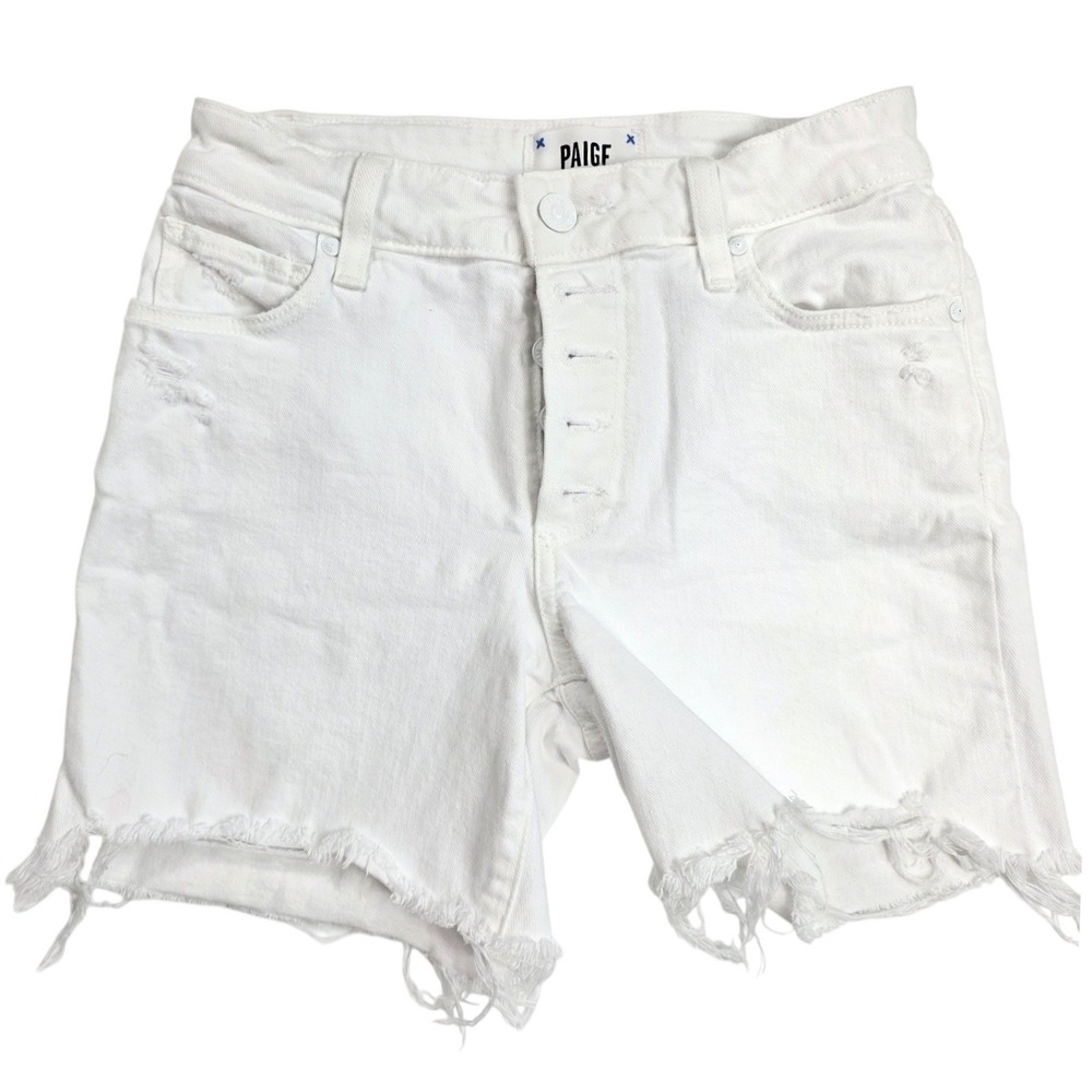 Paige Sara‎ Longline Short White Frayed Hem Denim Shorts Women's Size 23